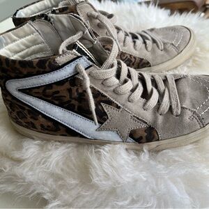 ShuShop Leopard Suede High-Top Sneakers with White Star